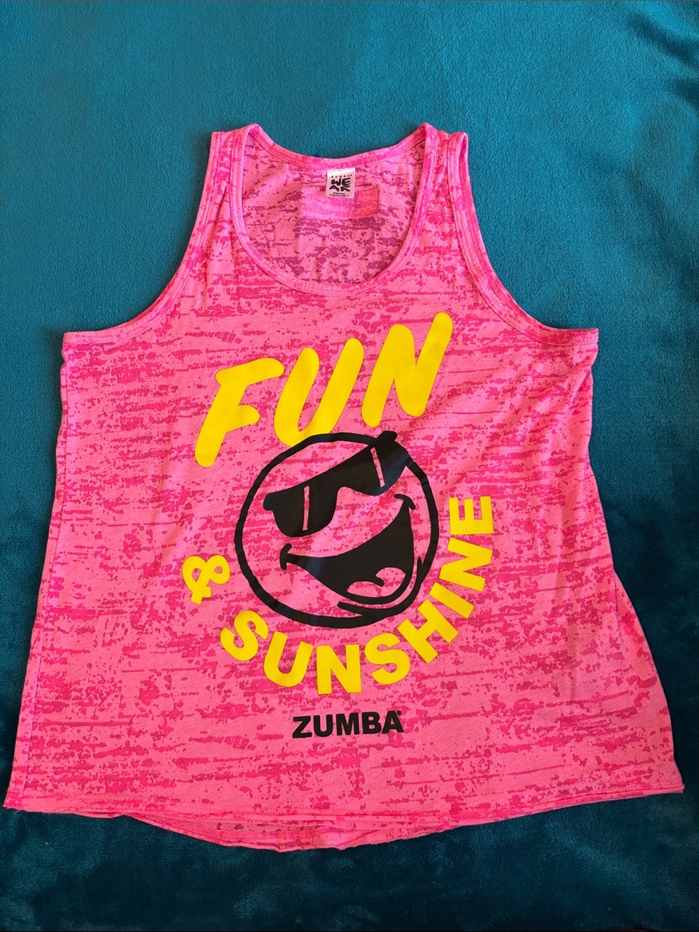 Zumba Fitness Pink 'Fun & Sunshine' Tank Smiley Face with Yellow & Black.